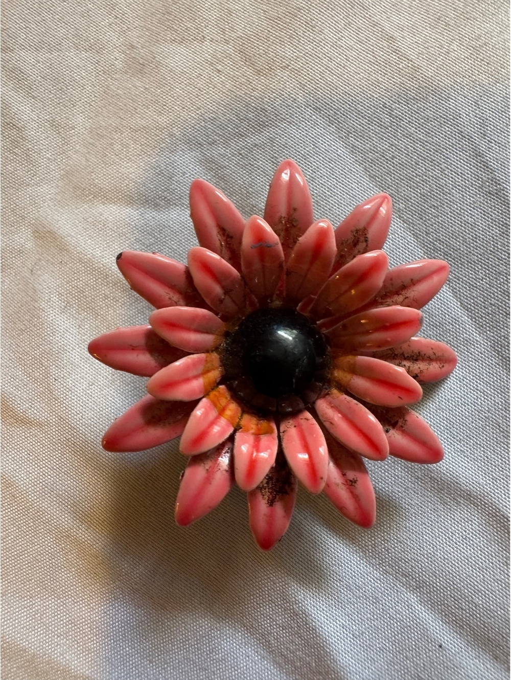 Vintage 1960s Mod Pink Enamel Daisy Brooch Flower Power Pin